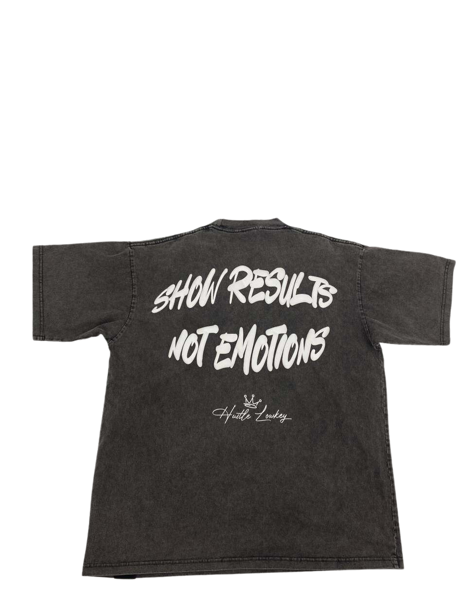 "Show Results Not Emotions" Vintage Tee - Acid Wash Grey